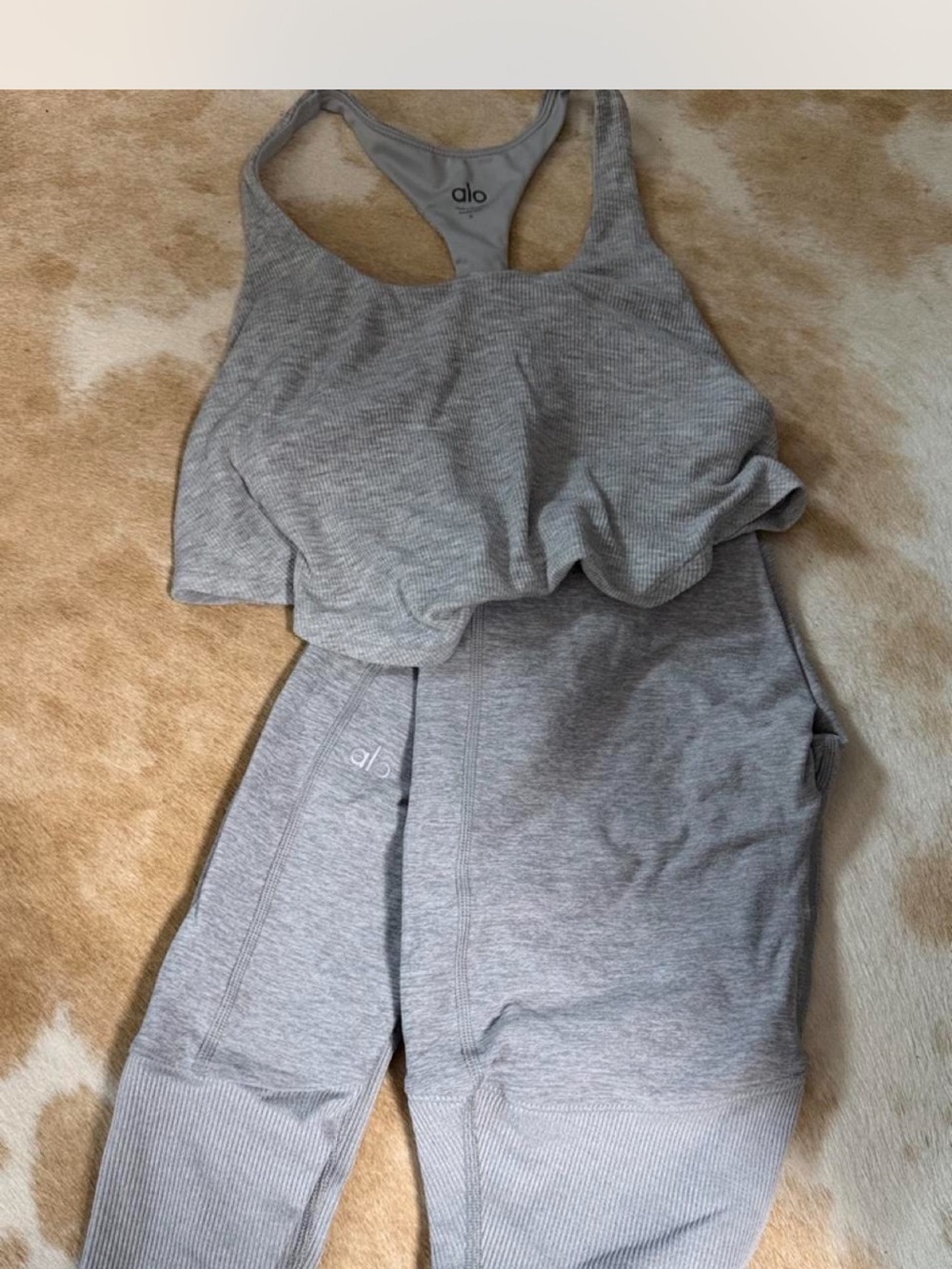 ALO Yoga Aura Soft Leggings and Front Knot-Tie Racerback Sports Bra Set